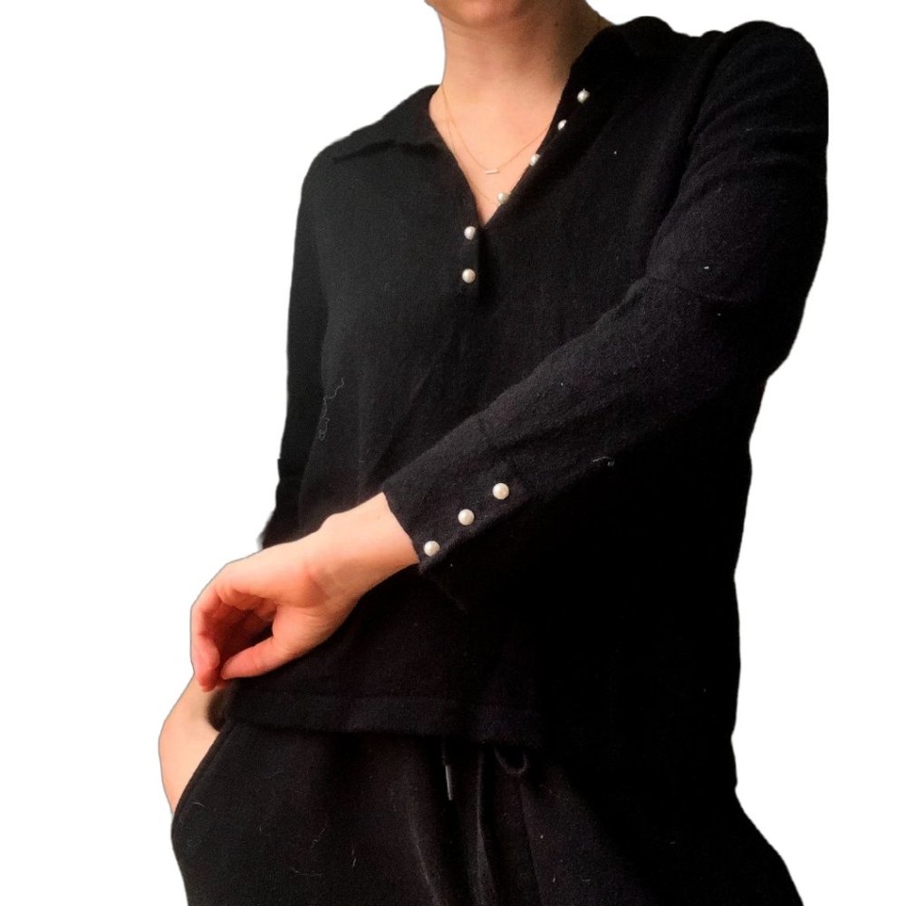 Jones New York Signature Sweater with Pearl Buttons Petite